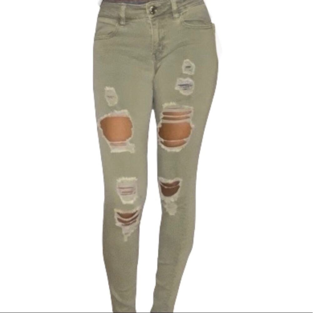 NWOT AEO Olive Green Ripped Super Stretch Jeans